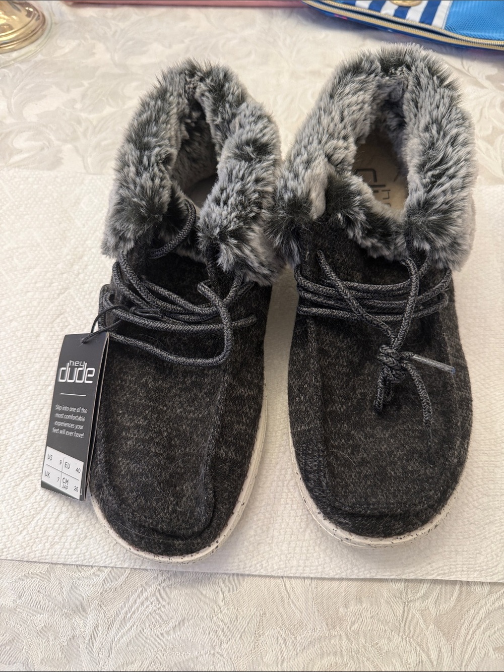Hey Dude Charcoal Gray Faux Fur Lined Slip-On Shoes